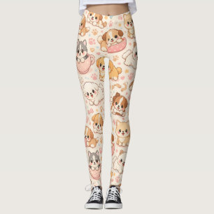 Cute Puppy Hearts Watercolor Pattern (5) Leggings