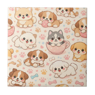 Cute Puppy Hearts Watercolor Pattern (5) Tile