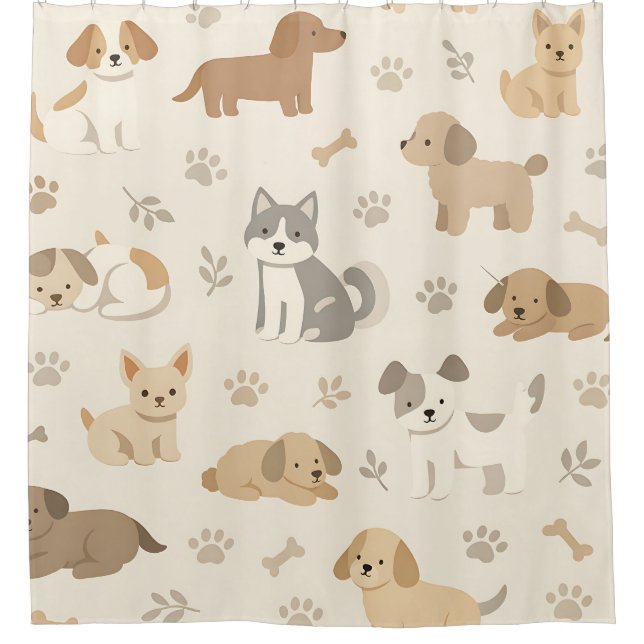 Cute Puppy Hearts Watercolor Pattern (7) Shower Curtain (Front)