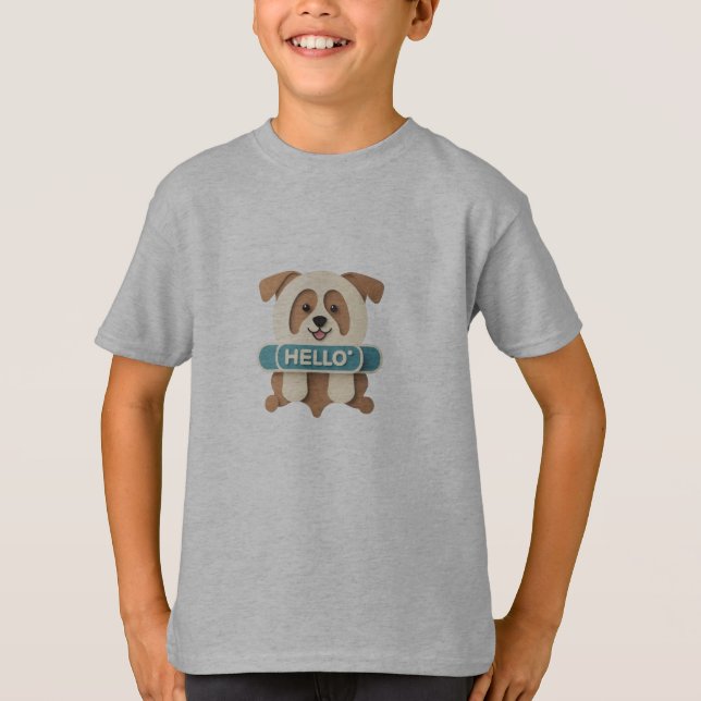 Cute Puppy “Hello” Graphic T-Shirt (Front)