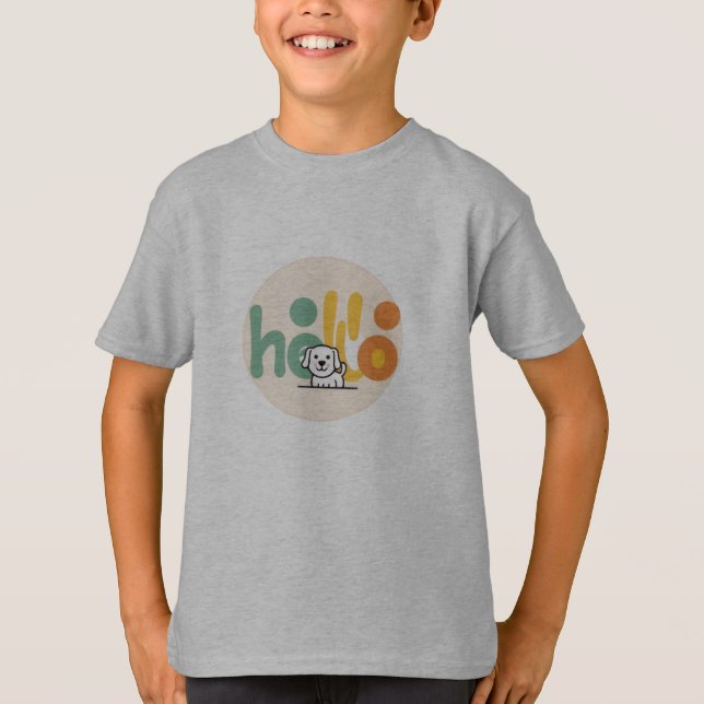  Cute Puppy “Hello” Graphic T-Shirt (Front)