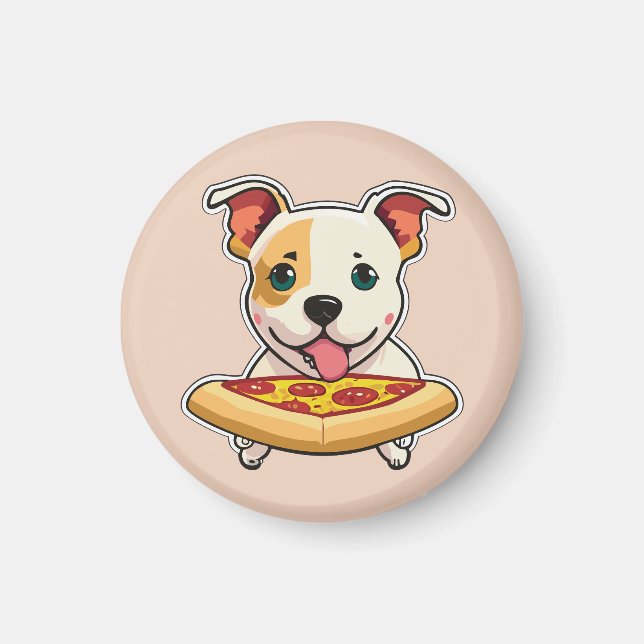 Cute Puppy Holding a Slice of Pizza Magnet (Front)