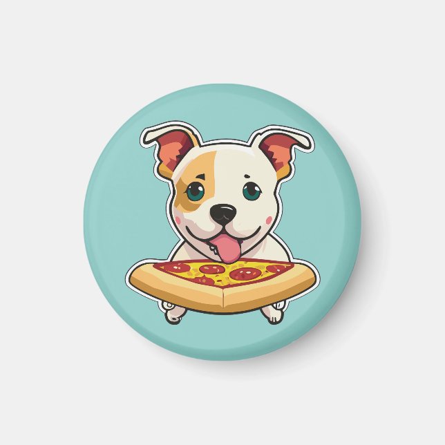 Cute Puppy Holding a Slice of Pizza Magnet (Front)