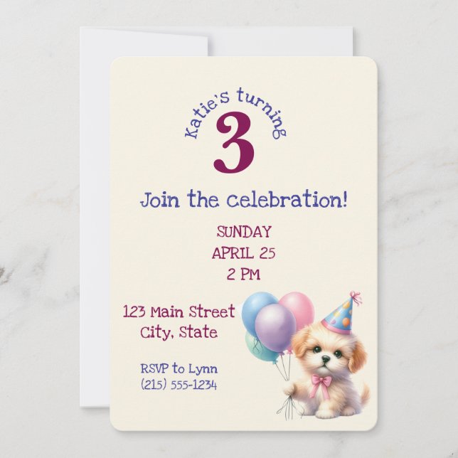 Cute Puppy Holding Balloons Birthday Party  Invita Invitation (Front)