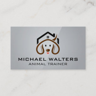 Cute Puppy Home Logo Dog Groomer Business Card