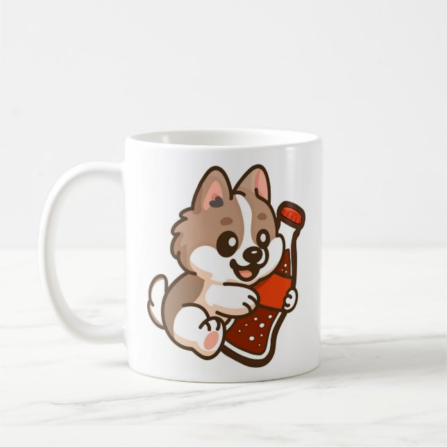 Cute Puppy Hugging Soda Bottle Coffee Mug (Left)