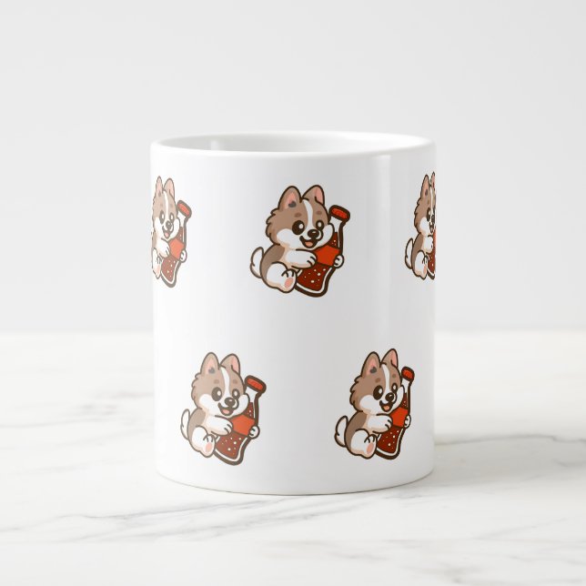 Cute Puppy Hugging Soda Bottle Large Coffee Mug (Front)