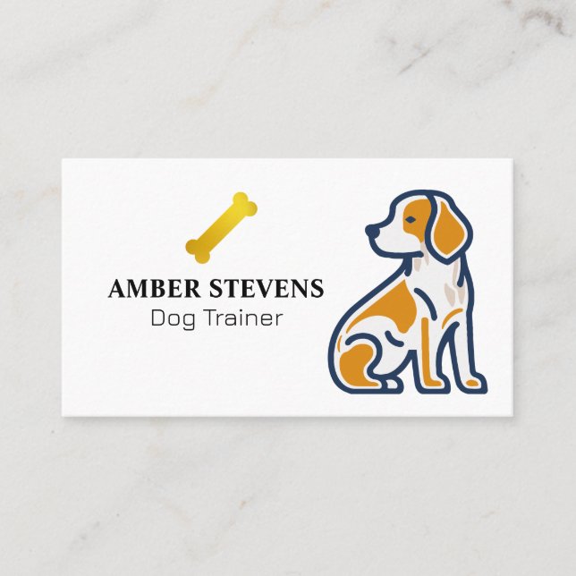 Cute Puppy Illustration | Gold Dog Bone Business Card (Front)