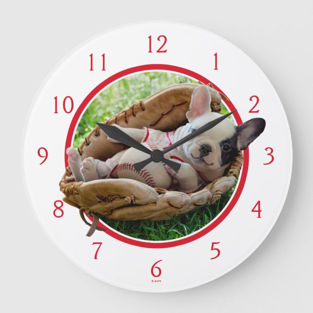 Cute Puppy in a Baseball Mitt Large Clock (Front)
