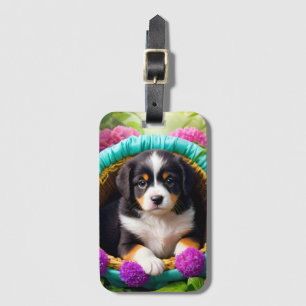 Cute Puppy in a Basket Luggage Tag