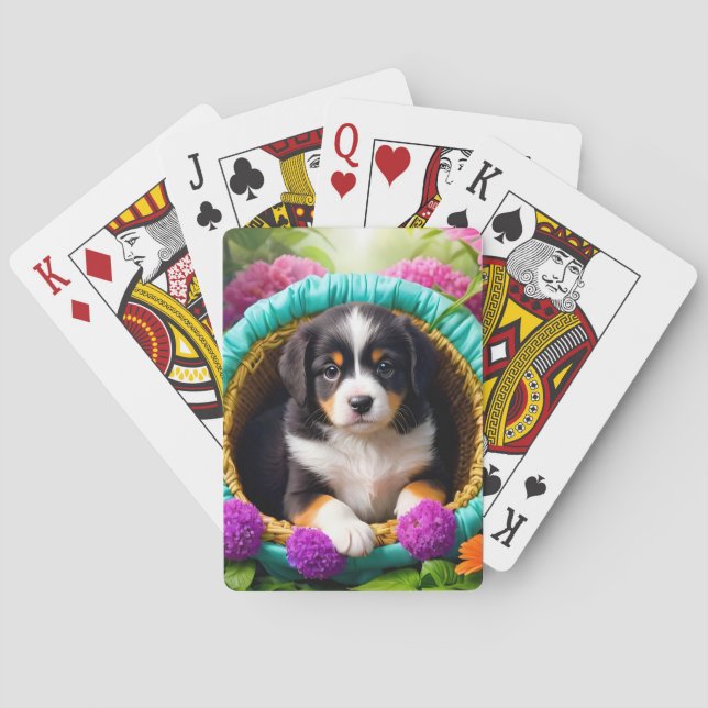 Cute Puppy in a Basket Playing Cards (Back)