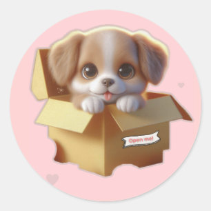 Cute Puppy in a Gift Box Sticker   Kawaii Sticker