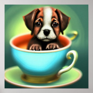 Cute Puppy in a Teacup Poster