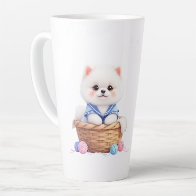 Cute Puppy in Basket Latte Mug (Left Angle)