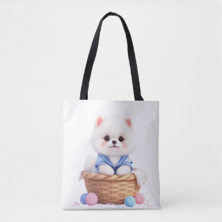 Cute Puppy in Basket Tote Bag