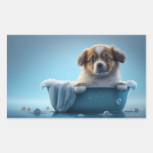 Cute Puppy in Blue Bath Tub