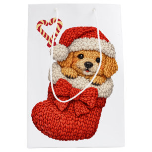 Cute Puppy in Christmas Stocking  Medium Gift Bag