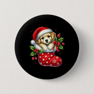 Cute Puppy In Christmas Stockings For Animals Love 6 Cm Round Badge