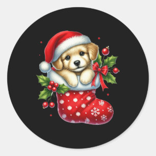 Cute Puppy In Christmas Stockings For Animals Love Classic Round Sticker