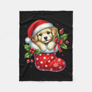 Cute Puppy In Christmas Stockings For Animals Love Fleece Blanket