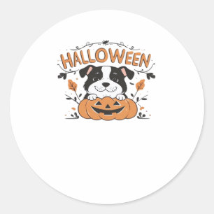Cute Puppy in Pumpkin � Halloween Dog Illustration Classic Round Sticker
