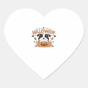 Cute Puppy in Pumpkin – Halloween Dog Illustration Heart Sticker