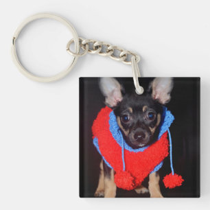 Cute Puppy in Red Wool Sweater Key Ring