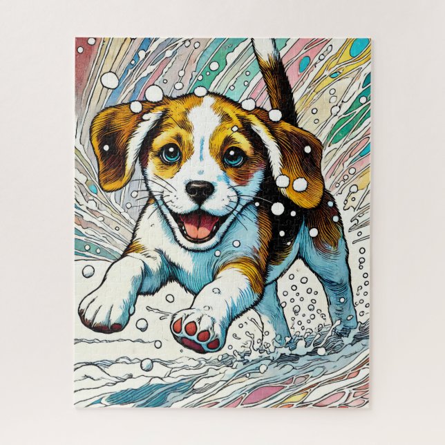 Cute Puppy in the Snow 500 Piece Puzzle (Vertical)