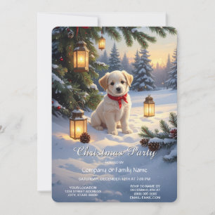 Cute Puppy in the Snow Christmas Party Invitation