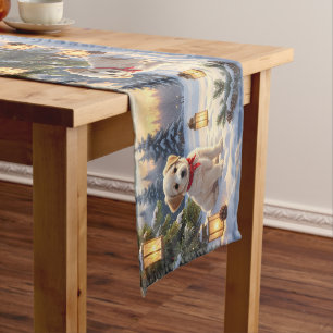 Cute Puppy in the Snow Table Runner