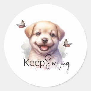 Cute Puppy Keep Smiling Custom Classic Round Sticker