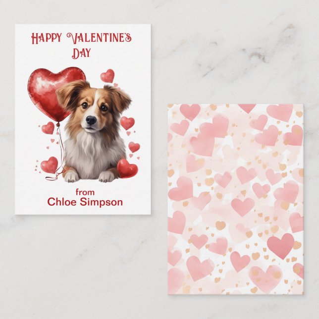Cute Puppy Kid's Valentine Classroom Party Card (Front/Back)
