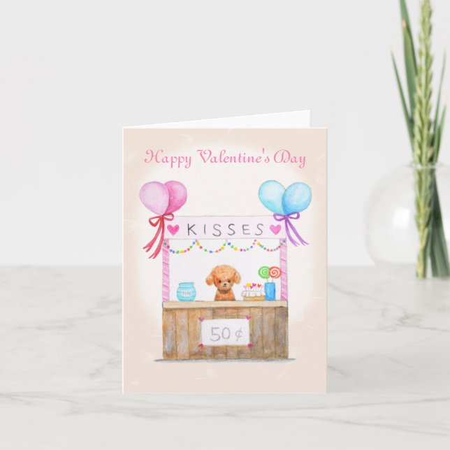 Cute Puppy Kisses Booth Custom Text Valentines  Card (Front)
