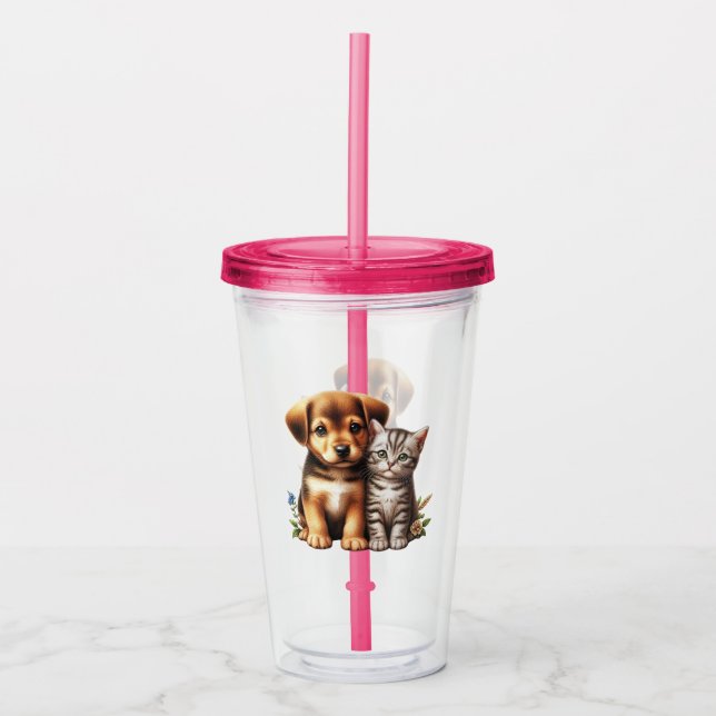 Cute puppy/kitten  acrylic tumbler (Front)