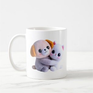 Cute Puppy Kitten Hug Coffee Mug