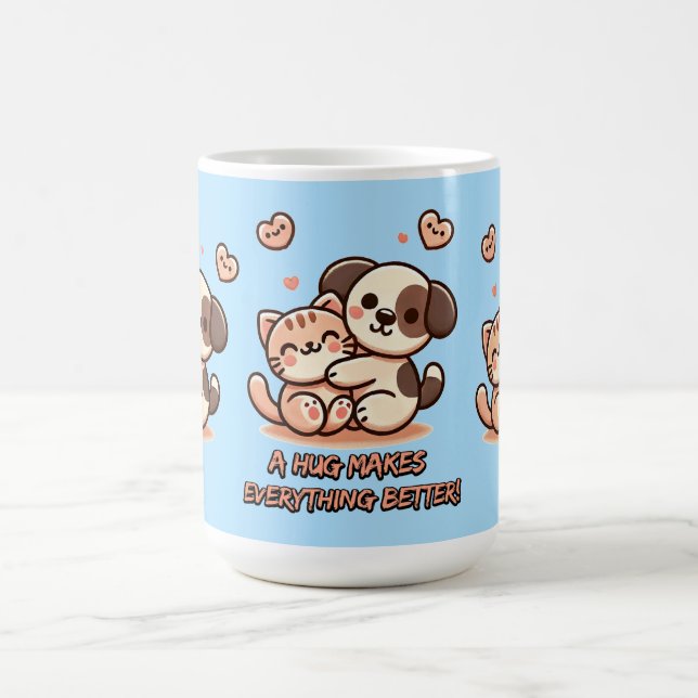 Cute Puppy & Kitten Hug Coffee Mug (Center)
