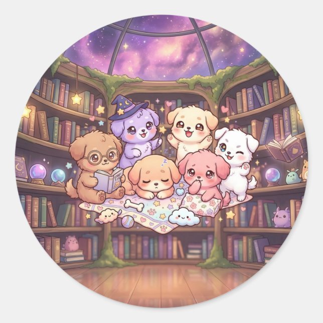Cute Puppy Library Sticker (Front)