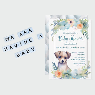 Cute Puppy Light Brown Boy Baby Shower Invitation
