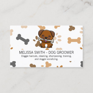 Cute Puppy Logo   Dog Bone and Paw Business Card