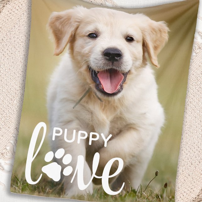 Cute Puppy Love Personalised Pet Photo Dog Lover Fleece Blanket (Creator Uploaded)