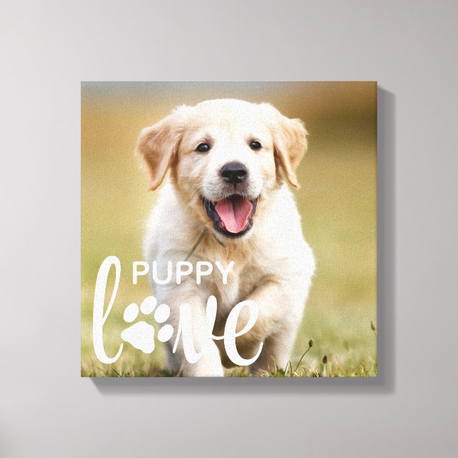 Cute Puppy Love Personalised Photo Pet Dog Lover Canvas Print (Front)