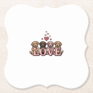 Cute Puppy Love Valentine Vintage Engraving Design Paper Coaster