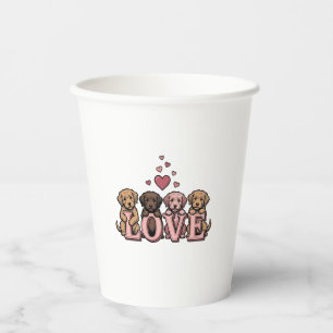 Cute Puppy Love Valentine Vintage Engraving Design Paper Cups