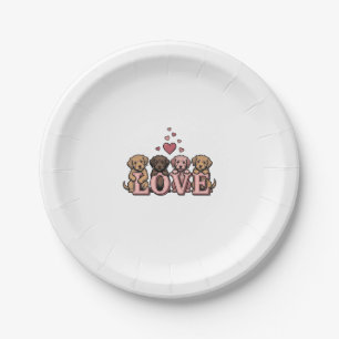 Cute Puppy Love Valentine Vintage Engraving Design Paper Plate
