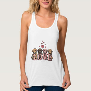 Cute Puppy Love Valentine Vintage Engraving Design Singlet
