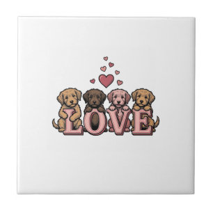 Cute Puppy Love Valentine Vintage Engraving Design Tile