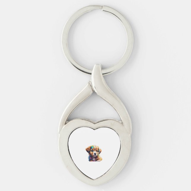 Cute Puppy Made of Liquid Colours   Key Ring (Front)