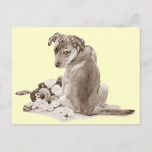 Cute puppy mixed breed with teddy dog realist art postcard