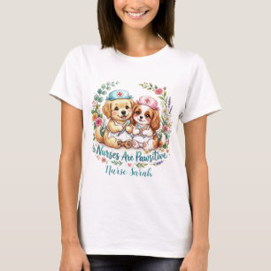 Cute Puppy Nurse Pawsitive Watercolor Personalised T-Shirt