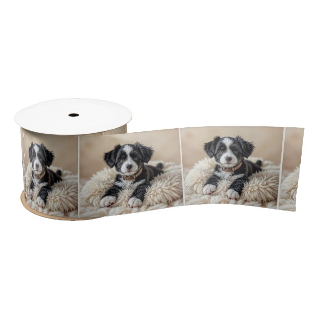 Cute Puppy On a Fur Pillow Satin Ribbon (Spool)